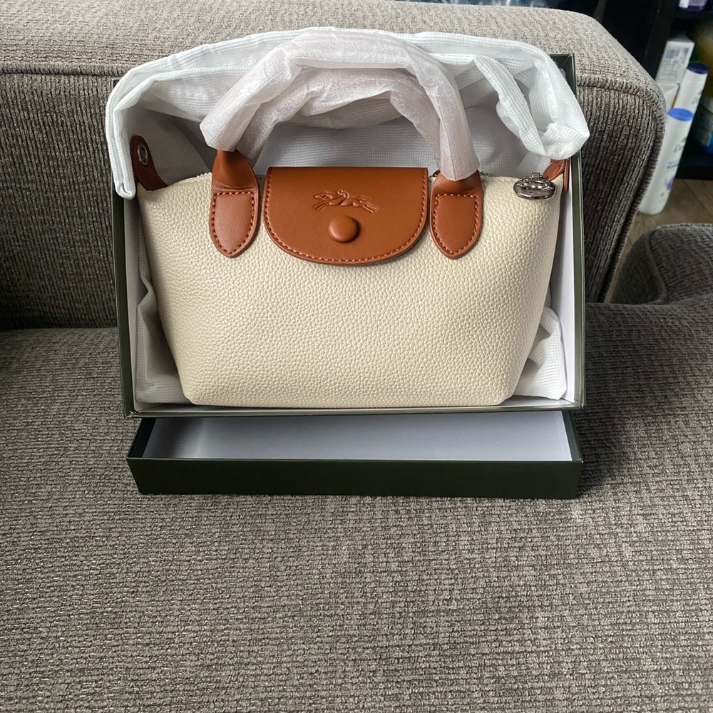 Longchamp Tan and Cream Tote Bag